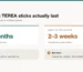Card showing TEREA shelf life — sealed cartons up to 12 months, opened packs 2 to 3 weeks — and where to keep them in a Dubai summer.